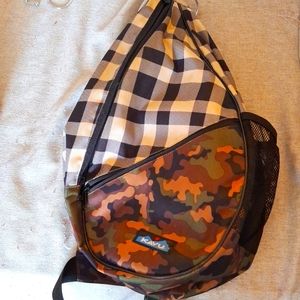 Cross body bag, buffalo plaid, and camouflage
